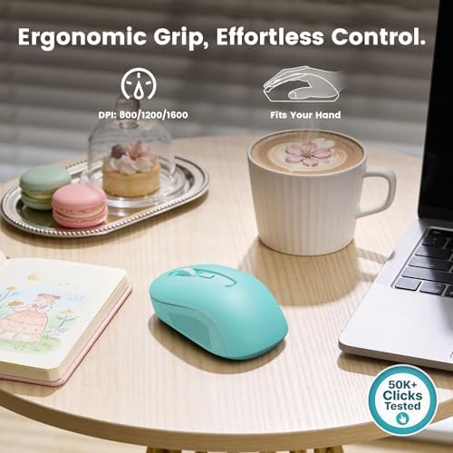 Wireless Keyboard Mouse Combo, Magnetic Wrist Rest, Round Keycap, Aqua Blue