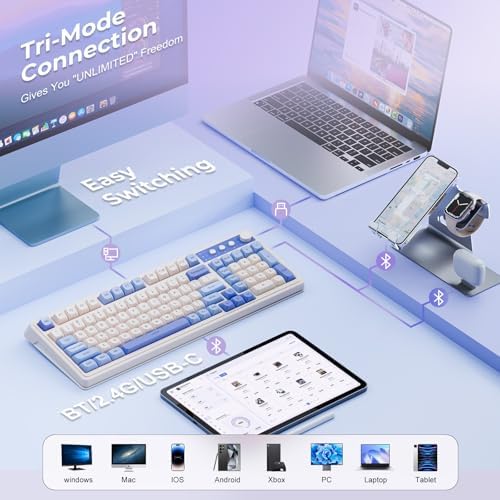 AULA 99 Key Purple Keyboard, Wireless Gaming Keyboard with Number Pad