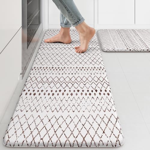 KIMODE Kitchen Mats 2PCS Cushioned Anti Fatigue Boho Kitchen Mats for Floor
