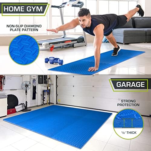 ProsourceFit Exercise Puzzle Mat ½-inch, EVA Interlocking Foam Floor Tiles for Home Gym, Workout Equipment, Kids Play Areas, Blue, 48 SQ FT - 12 Tiles