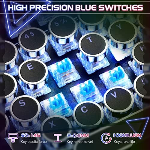 YSCP Typewriter Style Mechanical Gaming Keyboard RGB Backlit Wired with Blue Switch Retro Round Keycap 104 Keys Keyboard (R-Black)