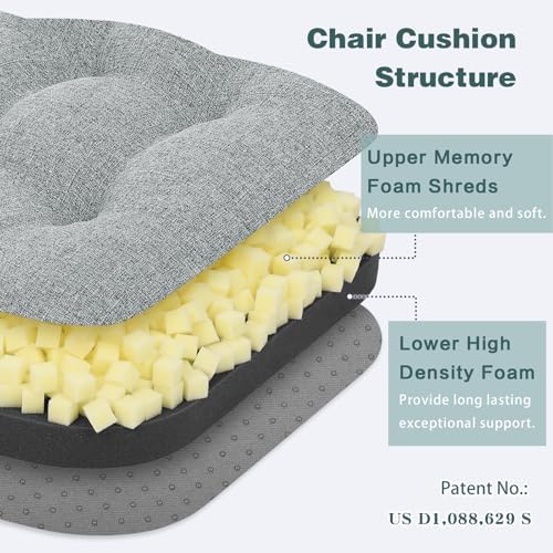 baibu 2-Layer Dining Chair Cushions, 6 Pack, 16.5 x 16.5 x 3.5 in, Grey