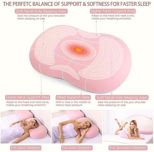 Cervical Memory Foam Pillow: Neck Pillows for Pain Relief Sleeping - Ergonomic Pillow for Neck and Shoulder Pain | Contour Support Bed Pillow for Side Back Stomach Sleepers (Pink)