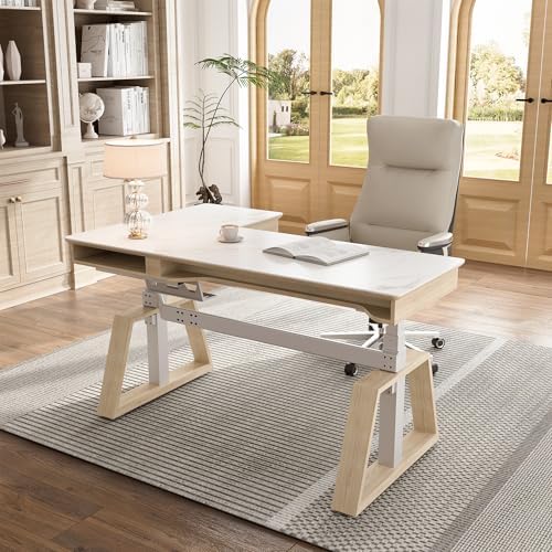 EUREKA ERGONOMIC Electric Standing Desk with Dual Drawers,63 Inches Height Adjustable L-Shaped Office Desk,Sit Stand Desk Ergonomic Executive Desk Computer Workstations with Monitor Stand,Right/White