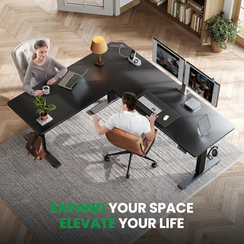63x55 L-Shaped Electric Standing Desk with Charging Station