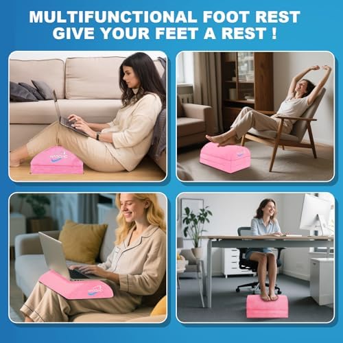 Foot Rest for Under Desk at Work, Foot Stool with Washable Cover, Comfortable Office Desk Accessories, Footrest with 3 Adjustable Heights, for Offices Gaming Chair, for Leg Support