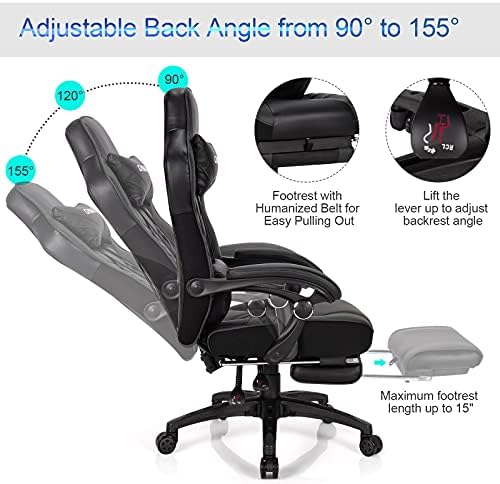GYMAX Gaming Chair, Ergonomic Computer Chair with Footrest, Linkage Armrests & Lumbar Cushion, Big Wide High Back Video Gaming Chair, Reclining Office Rolling Chair for Adult/Teens (Black)