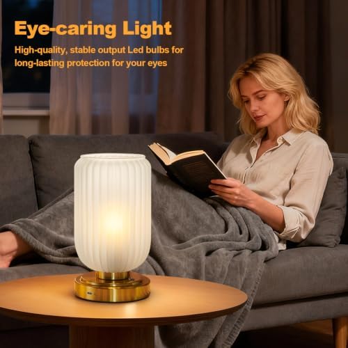 LightRound Cordless Table Lamp for Bedroom, Touch Stepless Dimmable