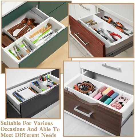 2Pcs Expandable Sliding Drawer Tray with Adjustable Dividers