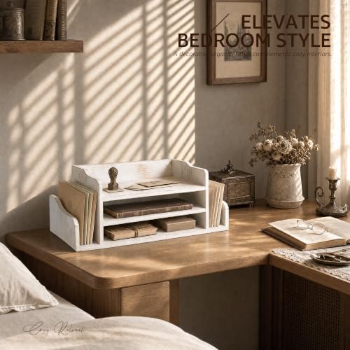 Wood Desk Organizer: File Organizer for Office Desk & Classroom, Whitewash