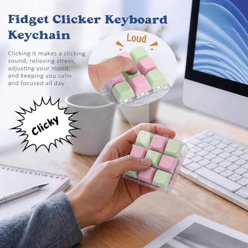 Keyboard Fidget Toy, Creamy Fidget Clicker Keyboard Fidget Keychain, Button Fidget Gifts for Adults, Boost Focus & Ease Anxiety Anywhere — Perfect Stress-Relief Gift (3×3 Grid Layout Y)