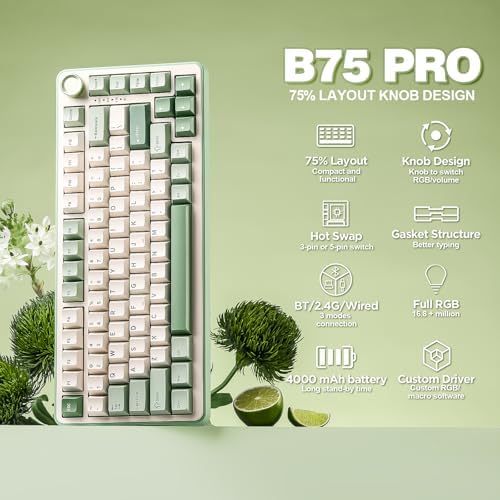 YUNZII B75 PRO 75% Wireless Mechanical Keyboard(Matcha Green,Cocoa V2)