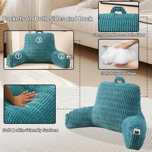 Large Reading Pillow for Sitting Up with Arms,Olive Corduroy
