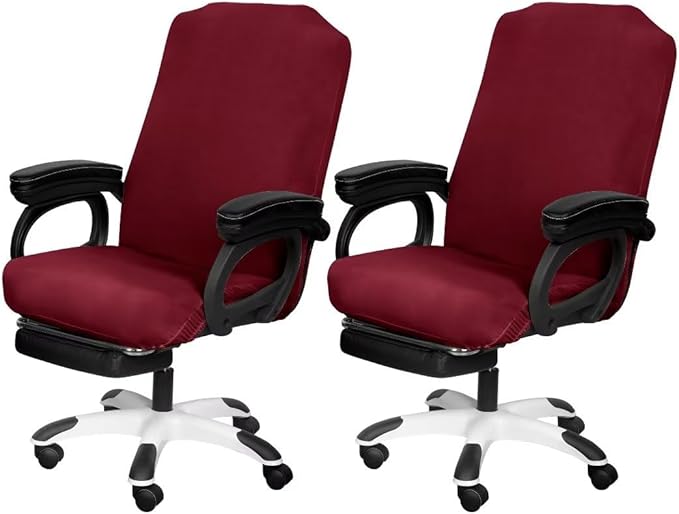 SARAFLORA 2 Pack Office Chair Cover, Stretchable Desk Chair Cover Removable Computer Chair Cover for Office Chair with Zipper Universal Spandex Rotating Chair Cover Anti-dust Chair Slipcover,Burgundy