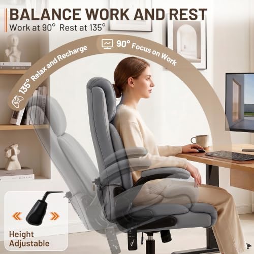 Heated Office Chair, Reclining Desk Chair with Constant Warm Heat, Big and Tall Executive PU Leather Chairs for Heavy People, Ergonomic Wider & Thicker Seat Cushion Gaming Chairs (Gray)