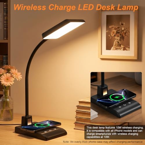 Desk Lamp with Wireless Charger, Desk Lamps for Home Office Night Light