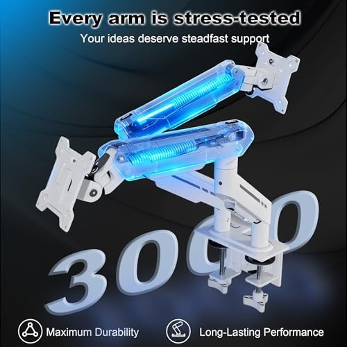 THEARK Dual Monitor Stand for Desk - Dual Monitor Mount for 17-32 Inch Screens,Height Adjustable Dual Monitor Arm Desk Mount with Clamp and Grommet Base,75x75/100x100mm VESA Mount,Max 19.8 lbs,White