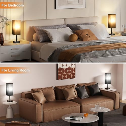 Set of 2 Black Bedside Table Lamps for Bedroom - Nightstand Lamp, USB C+A