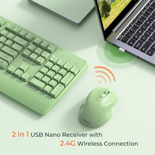 MEETION Wireless Keyboard and Mouse Combo, Full-Size with Wrist Rest, Green
