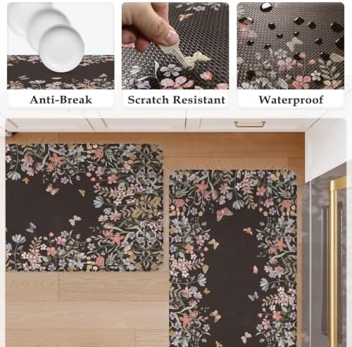 KIMODE Anti Fatigue Kitchen Mats for Floor, Farmhouse Black Kitchen Rugs