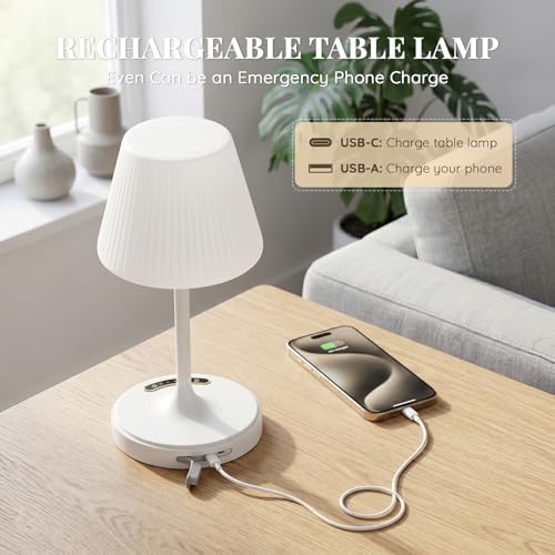 Waterproof Shower Lamp Outdoor Cordless Table Lamp, 3 Color Dimmable -White