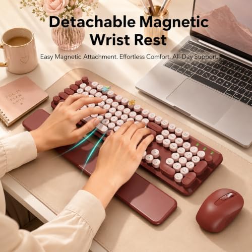 SABLUTE Wireless Keyboard Mouse Combo, Burgundy Red, Magnetic Wrist Rest