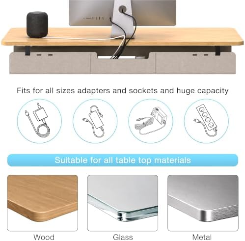 No-Drill Under Standing Desk Cable Management,31.5" L,Beige