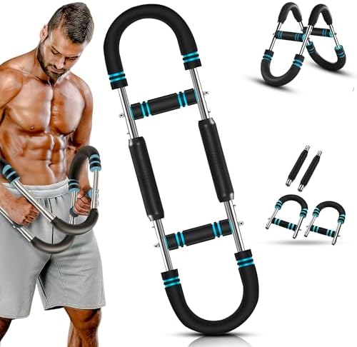 4-in-1 Arm & Chest Trainer, Adjustable Spring Resistance Bar with Push-Up Handles, Hand Grippers & S-Stand, Compact Home Gym Equipment for Men & Women, Bicep Tricep Shoulder Forearm Workout