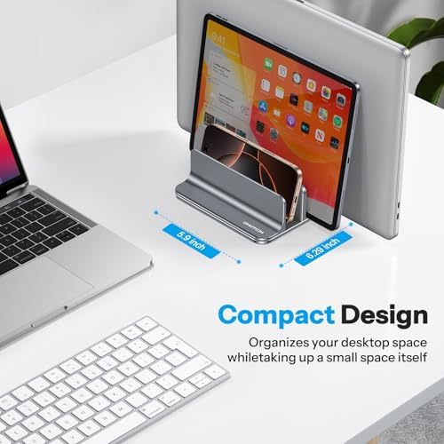 OMOTON 3-Slot Multiple Vertical Laptop Stand, Fits All MacBook, Grey