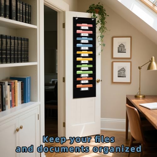 ANCOMEDO 10 Pocket Hanging Wall File Organizer with 10 Nametag Pockets, File Pocket Chart for Classroom and Office. Perfectly Stores Assignments, Files, Scrapbooks, and Documents.