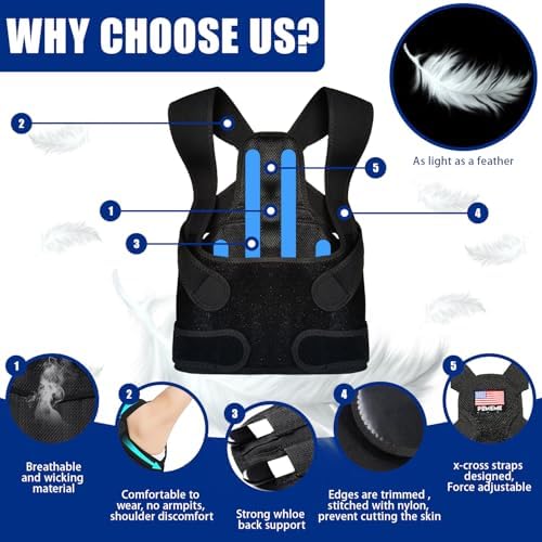 Posture Corrector for Women and Men - Adjustable Back Brace for Pain Relief - Enhances Posture and Provides Lumbar Support - Upper and Lower Back Straightener - Breathable Back Support (Large, Black)