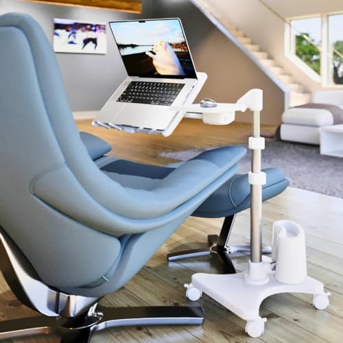 LEVO G2 Deluxe Rolling Laptop Stand with Mouse Tray, Silver & White