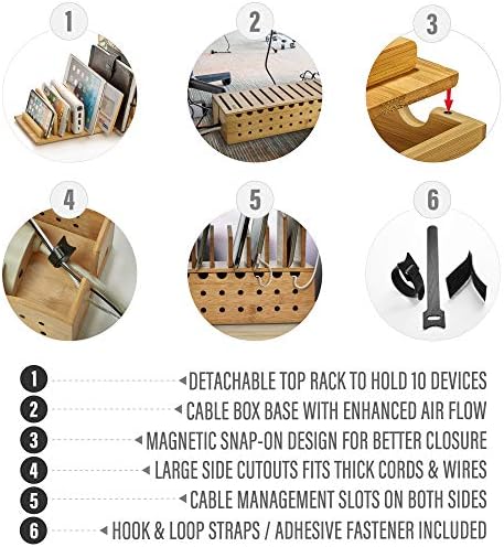 Prosumer's Choice 10 Device Bamboo Cell Phone Charging Stations | Clutter Organizer/Charging Stand for Mobile, iPhone, Laptops & Tablets | Best Mobile Accessories