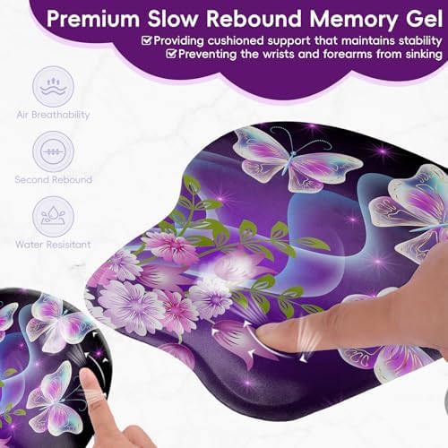 Upgrade Ergonomic Mouse Pad,Non Slip Mousepad Wrist Rest Support for Office, Computer, Laptop & Mac(B-Vivid Butterfly)