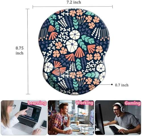 Ergonomic Wrist Support Mouse Pad, Comfortable Computer Mouse Pad with Non-Slip PU Base for Home Office Working Gaming (Creative Flowers)