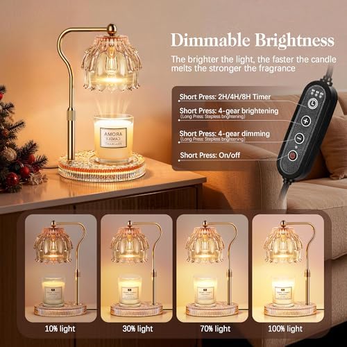 Candle Warmer Lamp with Timer Dimmer, Wax Melts Glass Lamp for Gift, Amber