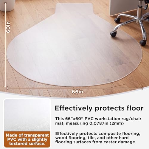 Office Workstation Chair Mat for Hard Floor Protection, 66" x 60"