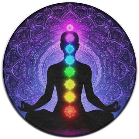 Soft Round Yoga Carpet, Office Chair Decor Round Mat for Carpet and Hardwood Floors Compatible with Seven Chakra Yoga Meditation Lotus Purple Mandala