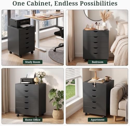 5 Drawer Mobile File Cabinet, Vertical Rolling Filing Cabinet