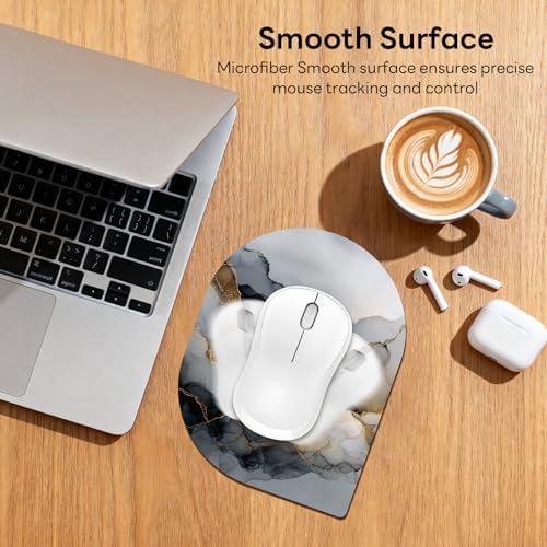 Contoured Oval Mouse Pad 6x8in Non-Slip for Laptop,Ink Marble