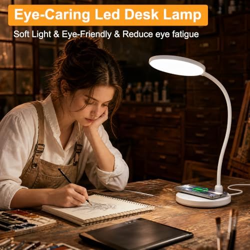 Desk Lamps for Home Office, Wireless Charger 800LM CRI95+ Desk Light, White