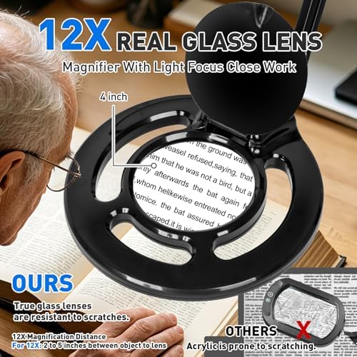 KIRKAS Magnifying Glass with Light, 2,200 Lumens Magnifying Lamp 12X