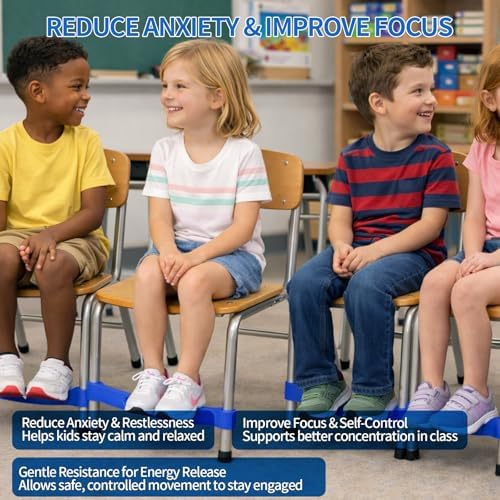 5 Pack Chair Bands for Kids with Fidgety Feet, ADHD Sensory Tools for Classroom & Home, Foot Bands for Chairs & Desks, Improve Focus & Reduce Restlessness (Multicolor)