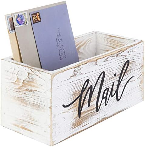 MyGift Whitewashed Wood Mail Holder Organizer Box With MAIL Design