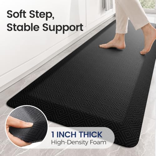 1" Extra Thick Anti Fatigue Kitchen Mats for Floor Standing Desk Mat, Black