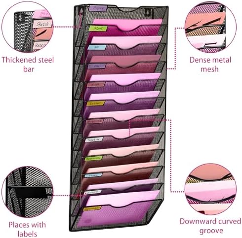 Wall Mounted File Organiser A8 Mesh in Hanging Wall File Holder Mail Organiser