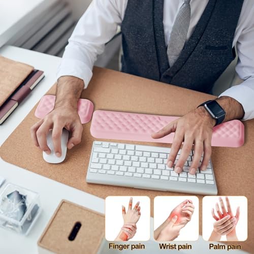 Keyboard Wrist Rest Mouse Wrist Support, Memory Foam Wrist Rest Pad for Computer Laptop, Ergonomic Wrist Cushion Support for Typing Pain Relief, Gaming Home Office, Pink