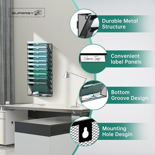 SUPEASY 11-Tier Wall File Organizer, Wall Mounted Mail Sorter, 2 Pack