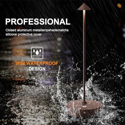 2Pack Rechargeable Cordless Table Lamp, Portable Powered LED Battery 6000mAh Metal USB Desk Lamp, 3 Levels Brightness Light for Restaurants Outdoor (2pack ferruginous)