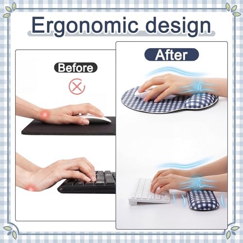 Tellegloww 3 Pcs Wrist Rest Set for Mouse Pad Keyboard, Navy Blue